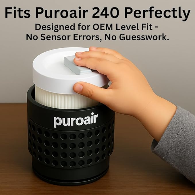 3-in-1 True Hepa Puroair 240 Replacement Filter with Activated Carbon for Puroair 240 - Traps 99.97% of Allergens, Dusts, Smoke, Odors, 2 Pack