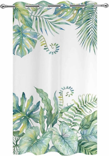 Leaves Outdoor Curtains for Patio Green Leaf Tropical Plants Farmhouse Pastoral Waterproof Outside Curtains with Grommet Top Weatherproof Curtain for Cabana Pergola Gazebo, 1 Panel, 54" W x 84" L