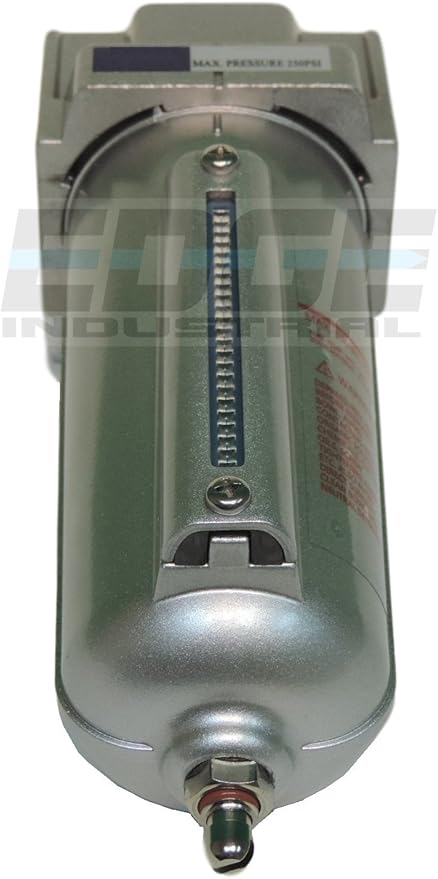 HEAVY DUTY HIGH FLOW COMPRESSED AIR IN-LINE PARTICULATE FILTER WITH METAL BOWL, 1/2" NPT PORTS, 140 CFM, VISIBLE SIGHT GLASS, 5 MICRON ELEMENT