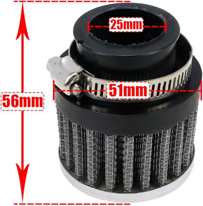 25mm Inlet Motorcycle Air Filter Replacement Cylindrical Intake Mesh Filter Accessory
