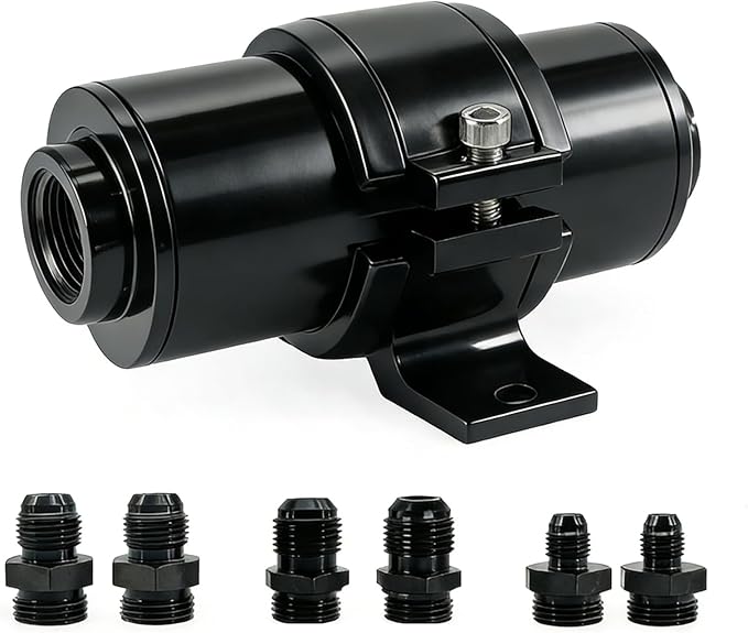 10 micron inline fuel filter with 6AN 8AN 10AN Adapter and Bracket Clip 50MM Black Universal