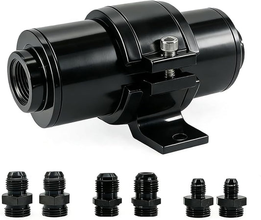 10 micron inline fuel filter with 6AN 8AN 10AN Adapter and Bracket Clip 50MM Black Universal