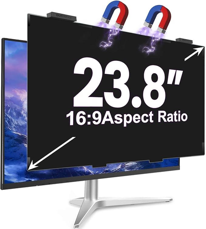 Magnetic 23.8 Inch Privacy Screen for Computer Monitor 16:9 Aspect Ratio, Hanging Removable Anti-Blue/Glare Protector Film, Anti Spy Desktop Security Private Filter 23.8in