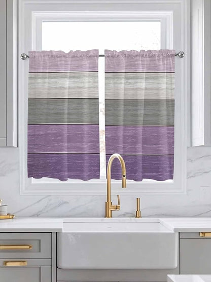 Country Wood Board Gray Purple Window Valance Curtains, Farmhouse Gradient Plank Light Filtering Kitchen Valance with 3-inch Rod Pocket for Living Room Bathroom Bedroom,2 Panel,52x54In