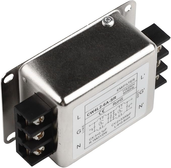 Single-Phase Two-Stage Power Supply Filter for Industrial Equipment — Conducted Noise Suppressor, Compact Chassis Mount, Alloy Housing, 250V, 3A/6A/10A/20A(6A)