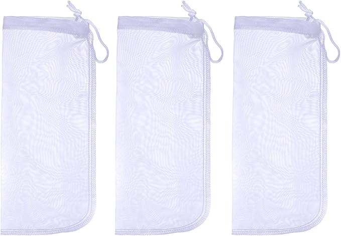 ALEGI Media Filter Bag Aquarium Extra Fine,Reusable 180 Micron Drawstring Mesh Filter Bags for Very Fine Resins Filter (10"*3.9" (3 Pack))