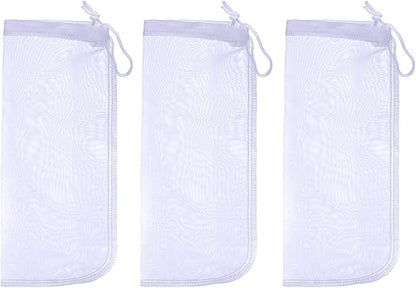 ALEGI Media Filter Bag Aquarium Extra Fine,Reusable 180 Micron Drawstring Mesh Filter Bags for Very Fine Resins Filter (10"*3.9" (3 Pack))