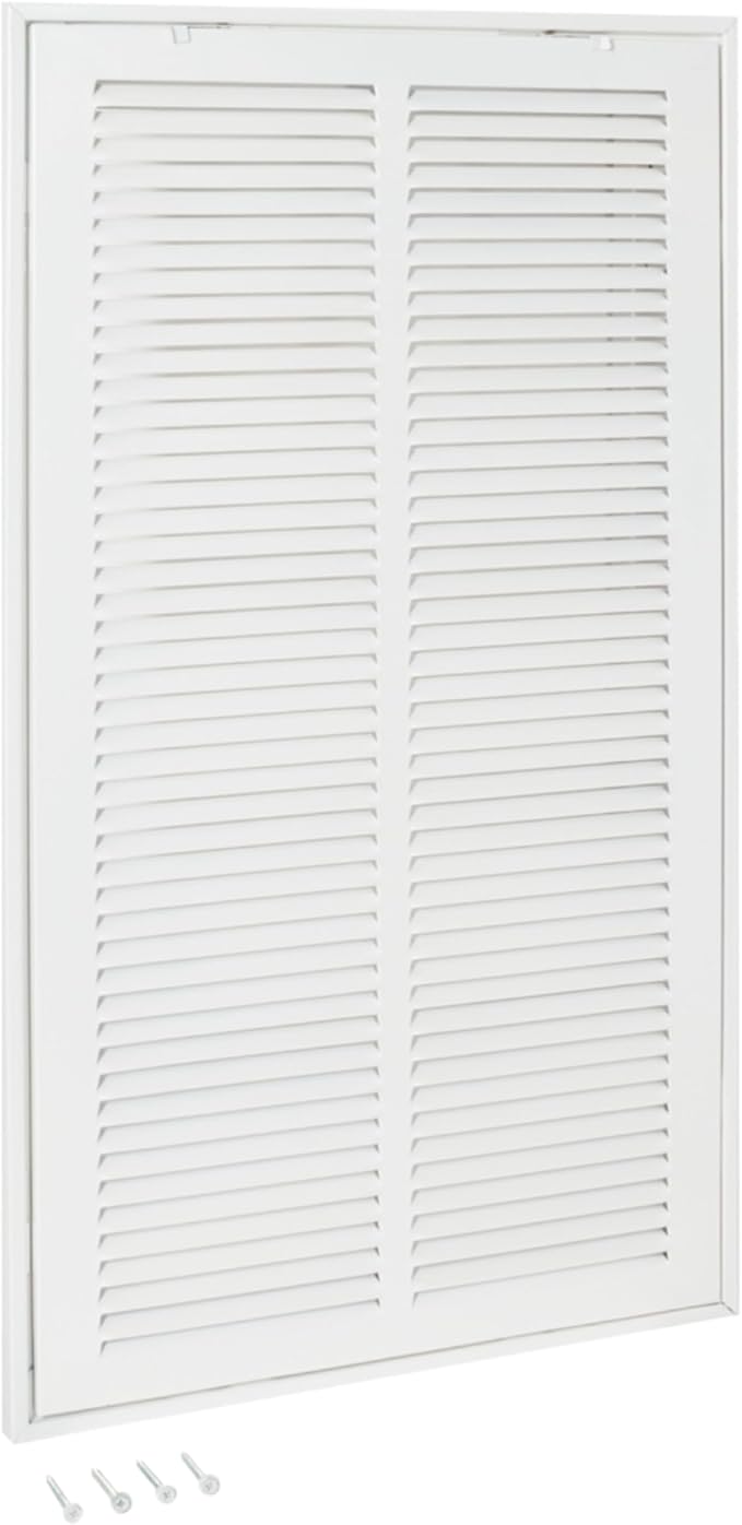 EZ-FLO 12 x 24 Inch (Duct Opening) Return Air Vent Cover for Wall or Ceiling, Solid Steel Return Air Filter Grille, HVAC Vent Cover, White, 61668