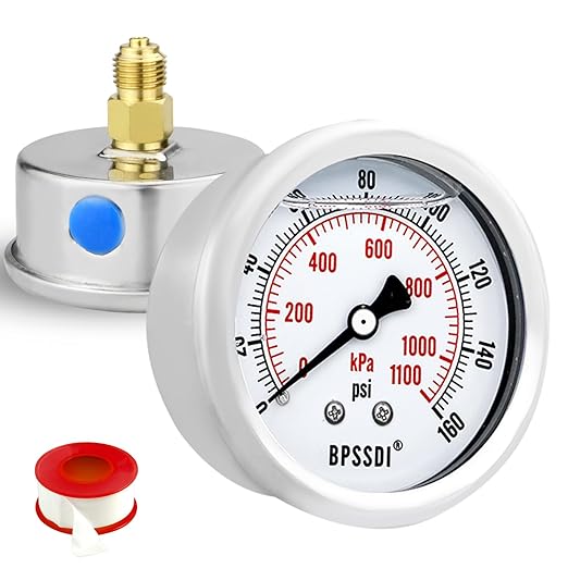 0-160 Psi Glycerin Liquid Filled Low Pressure Gauge, 2.5" Dial Size, 1/4" G Back Mount, 304 Stainless Steel Case, for Water Pipe, HVAC, Water Oil Air Pressure Test