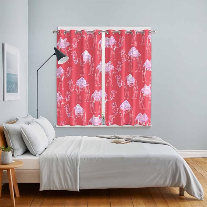 2 Panel Kitchen Cafe Curtains, Desert Camel Sunlight Filtering Nature Air Through, Home Decor Window Covering Tier Curtains for Living Room 104W x 84L inch Summer Sand Camel Animal Vintage Pink