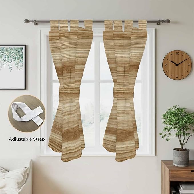 Light Brown Wood Grain Bathroom Curtains 63 Inch Length, Window Curtains Tab Top, Western Farmhouse Barn Door Light Filtering Window Treatments Drapes 52"x63" 2 Panel