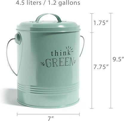 Barnyard Designs Compost Bin for Kitchen Counter - 1.2 Gallon Countertop Composter with Extra Smell-Absorbing Filters and Inner Bucket for Easy Cleaning - Food Waste Bin for Kitchen with Lid (Mint)