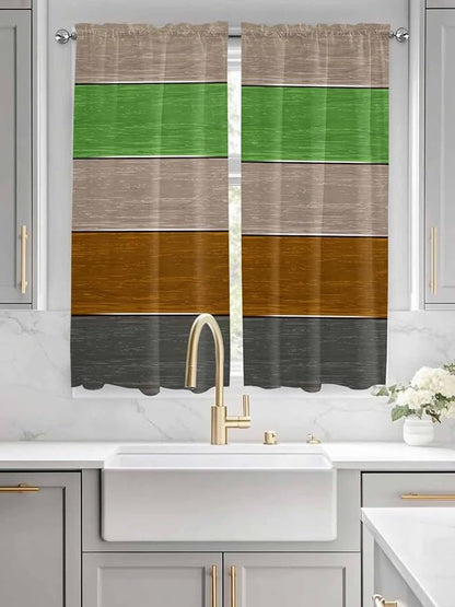 Farm Gray Green Brown Wood Grain Window Valance Curtains, Rustic Wooden Plank Light Filtering Kitchen Valance with 3-inch Rod Pocket for Living Room Bathroom Bedroom,2 Panel,52x72In