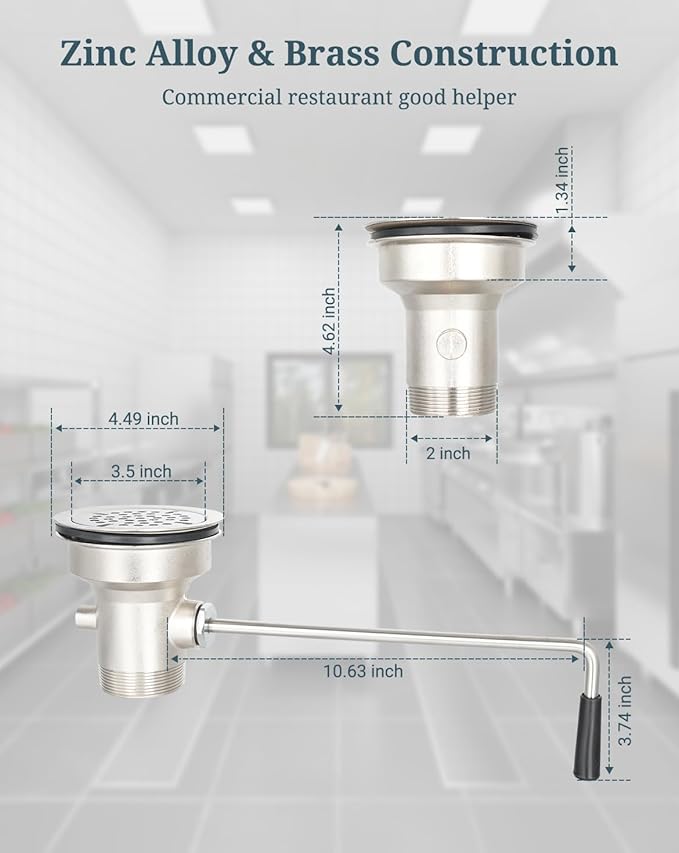 3-1/2 Inch Commercial Sink Drain with Lever Handle Kitchen Sink Opening Waste Drain Valve Stopper Prevents Sink Clogged Overflow for 1/2/3 Compartment Sink Style Drains