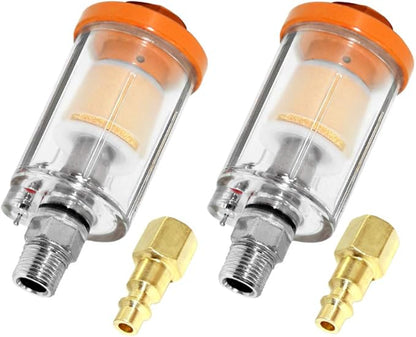 beduan Water Oil Separator Filter, 1/4" NPT Male and Female Thread Spray Gun Filters Air Compressor Fitting Compressed Orange（Pack of 2）