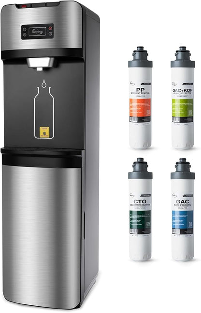 iSpring Bottleless Water Dispenser with Built-in 4-Stage Filtration, Chloramine Removal, Water Cooler Dispenser - Hot, Cold, Room Temp, Self Cleaning, Stainless Steel, Silver, Model: DS4S-NC