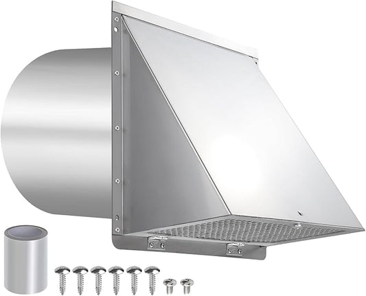 10 Inch Wall Vent Exhaust Vent Cover,Hooded Wall Vent with Screen and Damper,Outdoor Wall Exhaust Vent Cap Exterior Air Vent Cover for Kitchen Range Hood HVAC Duct Dryer Ventilation, Stainless Steel