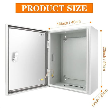 Outdoor Electrical Junction Box, 20 x 16x8'' NEMA 4X Enclosure Box, Wall Mounted IP66 Waterproof & Dustproof Lockable Metal Junction Box