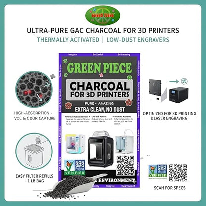 Activated Carbon for 3D Printers & Laser Engravers – Thermally Activated - Low-Dust GAC Charcoal - High-Absorption Filter Refill - 1 lb - Clean Filter - Print Cleaner - Save Money