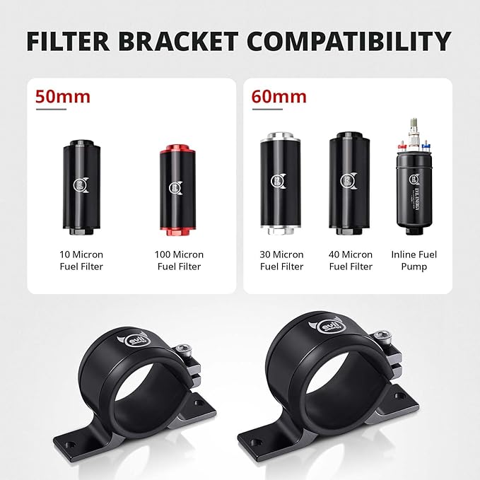 EVIL ENERGY 60mm Fuel Filter Mounting Bracket, Fuel Pump Clamp Holder Black