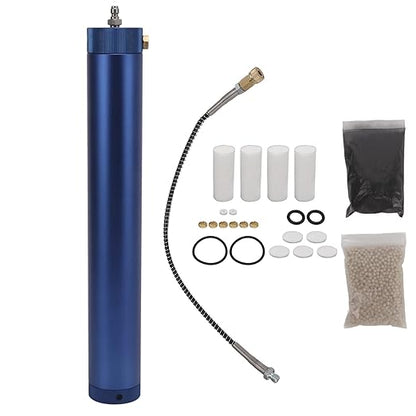 High Pressure Air Filter Oil Water Separator, Compressor Filtration System, 4500psi Aluminium Alloy L340mm OD50mm Blue, Oil Water Filter with Safety Valve for Diving and Industrial