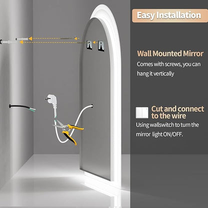 LUVODI Lighted LED Bathroom Mirror: 36x24IN Arched Dimmable Wall Lighted Vanity Mirror with Time Temperature Dispaly - Modern Vanity Mirrors with Backlit Anti-Fog Smart Switch for Hotel Bedroom