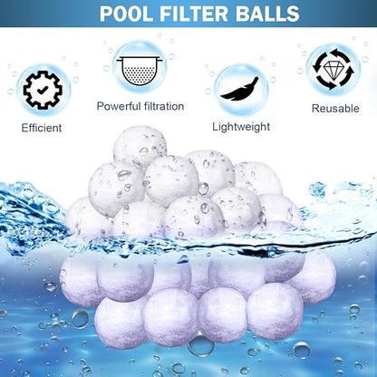 3.08 lbs Pool Filter Balls - Reusable Sand Replacement for Swimming Pools, High-Efficiency Filter Media for Inground/Above Ground Pools, Eco-Friendly Alternative to Pool Filter Sand