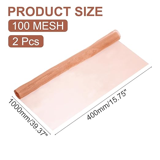 uxcell 2 Pack Copper Mesh, 40" x 16" 100 Mesh Pure Copper Wire Mesh Dense Filter Screen Mesh for Hole Blocking Gardening Sealing Distilling