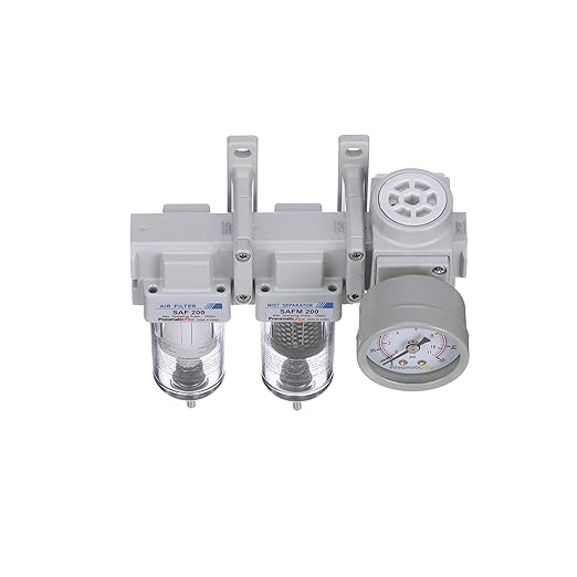 PneumaticPlus SAU230-N02G Three Stage Air Drying System, 1/4" NPT - Particulate Air Filter, Coalescing Filter, Air Pressure Regulator Combo - Poly Bowl, Manual Drain, Bracket, Gauge