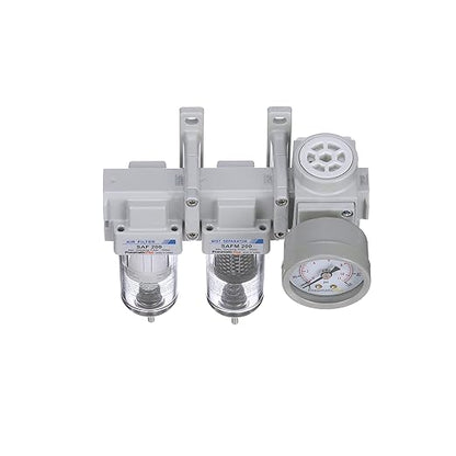 PneumaticPlus SAU230-N02G Three Stage Air Drying System, 1/4" NPT - Particulate Air Filter, Coalescing Filter, Air Pressure Regulator Combo - Poly Bowl, Manual Drain, Bracket, Gauge