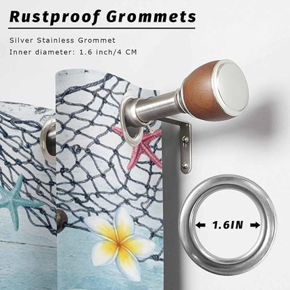 Ocean Gnome Outdoor Curtains for Patio Summer Marine Plumeria Shell Wood Blue Waterproof Outside Curtains with Grommet Top Weatherproof Curtain for Cabana Pergola Gazebo, 2 Pack, 54" W x 108" L