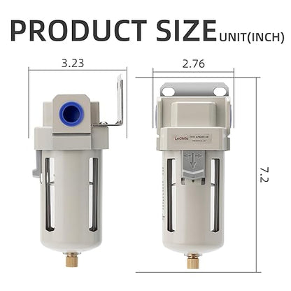 Industrial Air Dryer Filter 1/2”NPT,0-150PSI,Air Compressor Water Separator,Air Compressor Filter AF4000-04,5 Micron Brass Element,Semi-Auto Drain,Poly Bowl