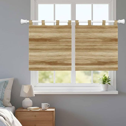 Light Brown Wood Grain Kitchen Curtains 24 Inch Length, Small Window Curtains Tab Top, Western Farmhouse Barn Door Light Filtering Short Window Treatments Tier Drapes 27.5"x24" 2 Panel