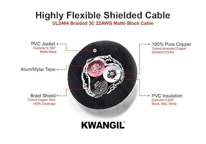 3C 22AWG AMSB Shielded Cable Wire (UL2464) - Highly Flexible Str TC, PVC Ins, OS+TC BRD, PVC JKT for CNC Machine, Stepper Motor, VFD Spindle (Matte Black 25FT)