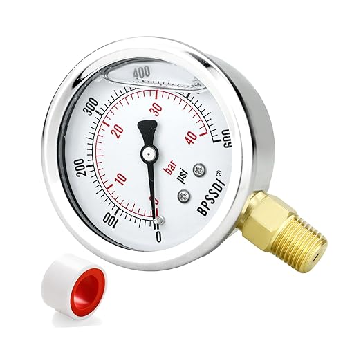 0-200 Psi Glycerin Liquid Filled Low Pressure Gauge, 2.5" Dial Size, 1/4" NPT Lower Mount, 304 Stainless Steel Case, for Water Pipe, HVAC, Water Oil Air Pressure Test