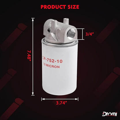Hydraulic Oil Filter 10 Micron - 20 GPM Flow Rate, 200 PSI Max Pressure, 1"-12 UNF Thread | Spin-On Filter Housing for Log Splitters Replaces# 120-818, 723-0405, 221006 Oil Filter Kit