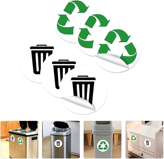BESTOYARD 6-Pack Adhesive Garbage Classification Decals Waterproof Waste Sorting Stickers for Trash Can Organization