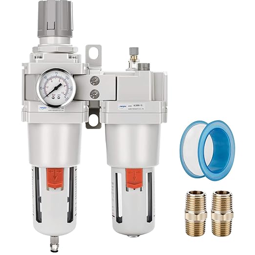 NANPU 1" NPT Compressed Air Filter Regulator Lubricator Combo (FRL) Water/Oil Trap Separator - Gauge(0-150 psi), 5 Micron Brass Element,Poly Bowl, Semi-Auto Drain, Metal Bracket
