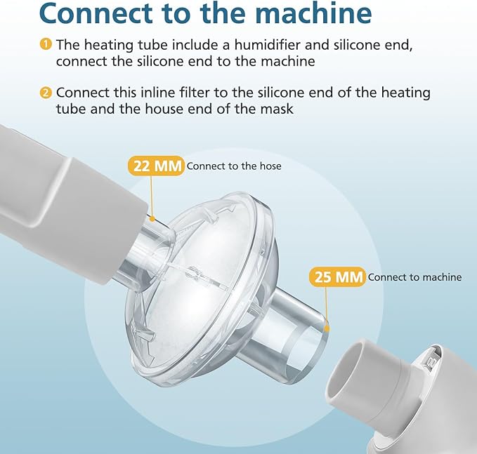 12-pack CPAP Inline Filter, Universal Inline CPAP Filter Compatible with BiPAP Machines ResMed,Dreamstation Standard, Any CACP Machine Size 22mm and 25mm Tube