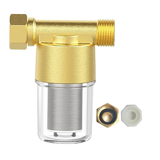 FA20 Brass Sediment Filter, Reusable Washer Water Filters, Traps Sand, Rust, 40 Micron Inline Water Filters for Washing Machines, Shower, Well