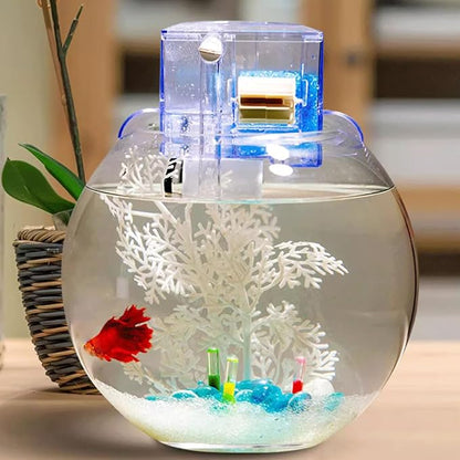 Circular Fish Tank Filter, Aquarium Hang on Filter, Small Fish Tank with Biochemical Sponge, Suitable for a Circular Tank with a Diameter of 3.54″ - 5.35″