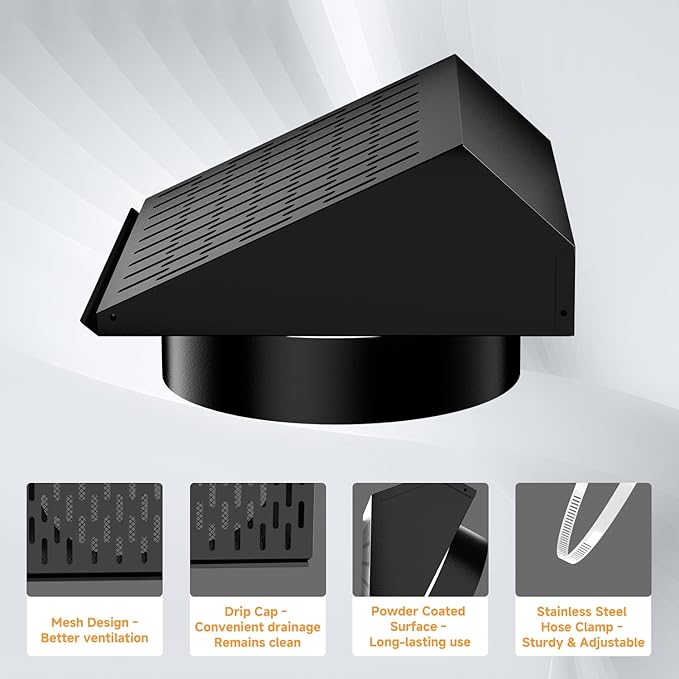 10 Inch Exhaust Vent Cover,Wall Vent Cover with Removable Front Panel Galvanized Steel Wall Cap with Stainless Steel Clamp, Weatherproof Air Vent for Residential, Kitchen, RV, Garages (10 inch)