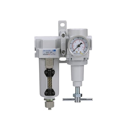 PneumaticPlus SAU320T-N03G-MEP Air Filter Regulator Combo 3/8" NPT -T-Handle, Manual Drain, Metal Bowl
