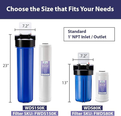 iSpring Whole House Water Filter,20" x 4.5", Reduces Scale Water Filters, Whole House Water Filtration System, Filter Made in the USA, Model:WDS150K, Blue