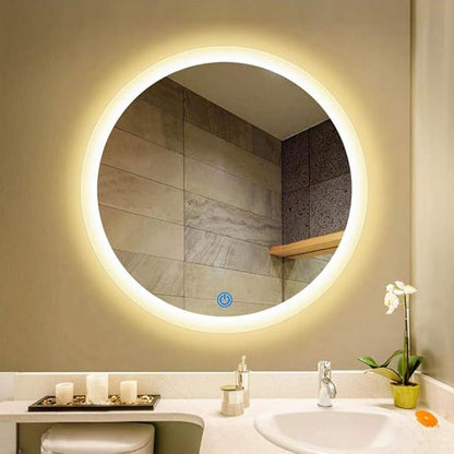 Bathroom Mirror with LED Light and Demister Pad Touch Sensor Wall Mounted Round Makeup Shaving Mirror (Color : Warm Light Size : 60cm) (Warm Light 80cm)