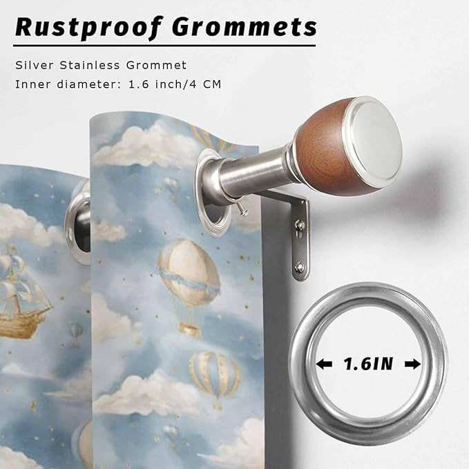 Hot Air Balloons Outdoor Curtains for Patio Fantasy Spaceship Cartoon Vintage Waterproof Outside Curtains with Grommet Top Weatherproof Curtain for Cabana Pergola Gazebo, 1 Panel, 54" W x 108" L