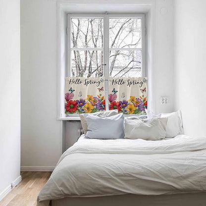 Spring Flowers Half Window Curtains 24 Inches Long, Farmhouse Vintage Country Colorful Floral Window Treatment Curtain Drapes, Short Curtains Tiers for Kitchen Over Sink, 27.5"x24", 2 Panels