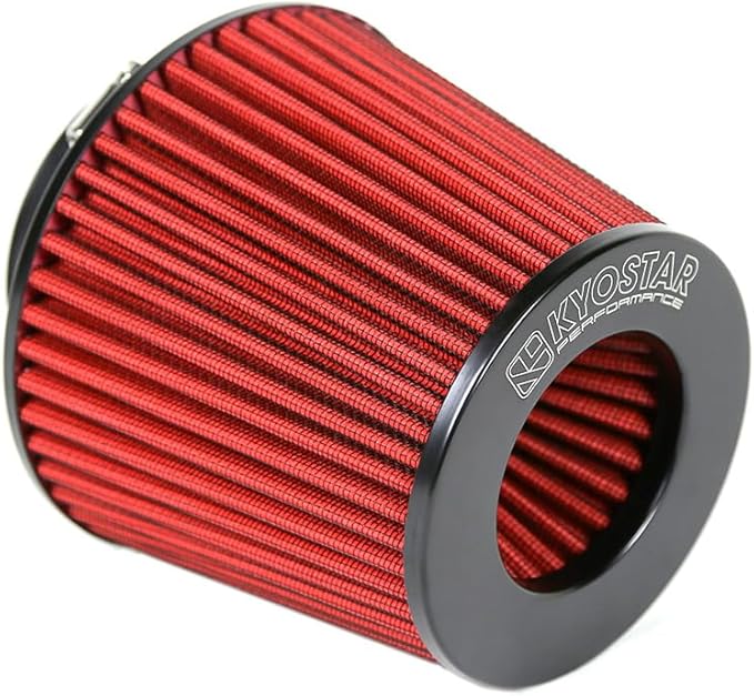 KYOSTAR Universal 3.5" (89mm) High-Flow Air Filter, Reusable Cone Cold Air Intake, High Performance, Washable, Clamp-On Car High Flow Air Kit, Flange Diameter: 3.5 Inch, Filter Height: 6.1 Inch, Red