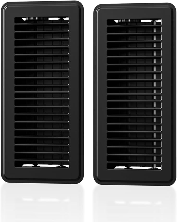 2 Pack Floor Register 4 x 10'', Floor Vent Cover with Air Vent Filter Mesh Catcher, Adjustable Heater Vent Covers for Walking, Premium Metal, Black