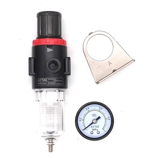 Compressed Air Low Pressure Filter Regulator Airtac AFR2000-C 1/4'' NPT 0-60 PSI Combo Piggybac Adjustable,Bracket,Gauge Semi-Auto Drain